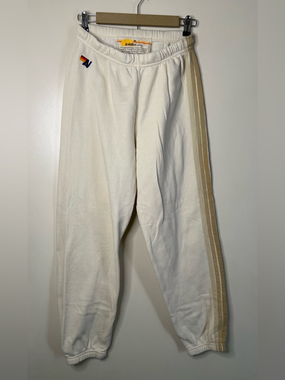 Aviator Nation 5 Stripe Joggers Cream Women’s Sweatpants Size M